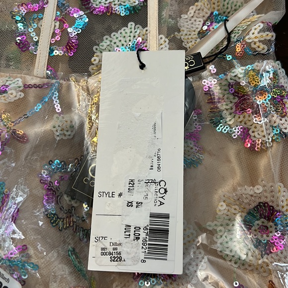 Coya Collection Sequin Floral Corset Bodice Tie Sleeve Fit and Flare Dress - Picture 14 of 15